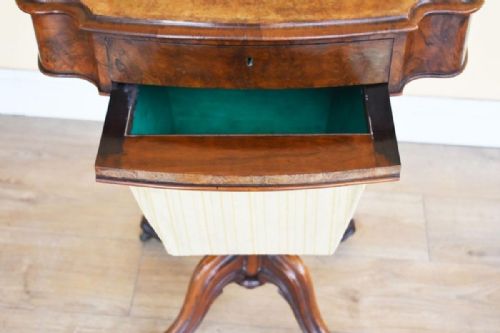19TH CENTURY VICTORIAN BURR WALNUT WORK TABLE - ADDITIONAL PHOTO 4