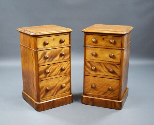 Pair of Victorian Satin Walnut Bedside Chests by H Goodall, Newcastle