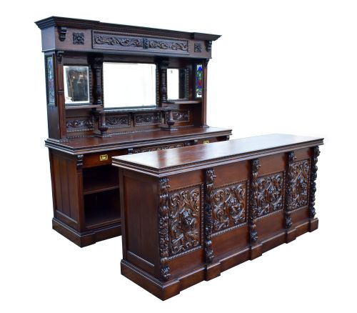 Antique Carved Oak Front and Back Bar