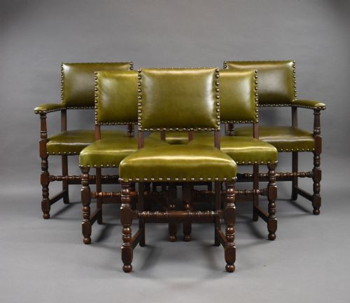 Set of 6 Carolean Style Oak Dining Chairs