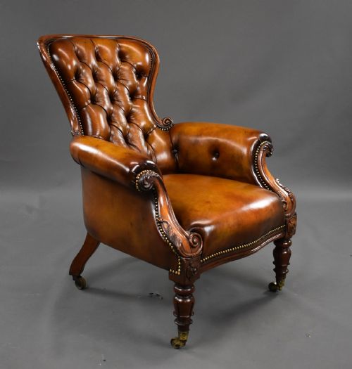 Victorian Walnut Leather Armchair