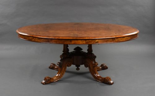 Victorian Burr Walnut Inlaid Oval Coffee Table