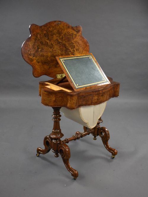 VICTORIAN BURR WALNUT WORKWRITING TABLE - ADDITIONAL PHOTO 2