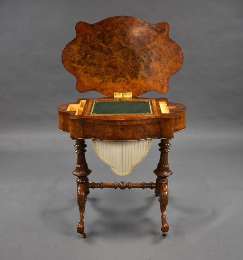 VICTORIAN BURR WALNUT WORKWRITING TABLE - ADDITIONAL PHOTO 10