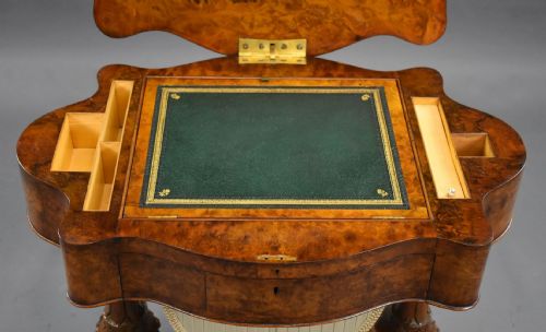 VICTORIAN BURR WALNUT WORKWRITING TABLE - ADDITIONAL PHOTO 11