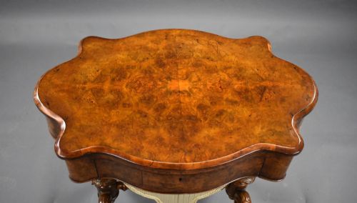 VICTORIAN BURR WALNUT WORKWRITING TABLE - ADDITIONAL PHOTO 12