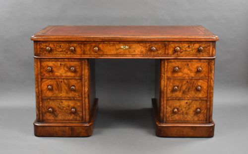 Victorian Burr Walnut Pedestal Desk