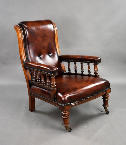 Victorian Hand Dyed Leather Library Armchair