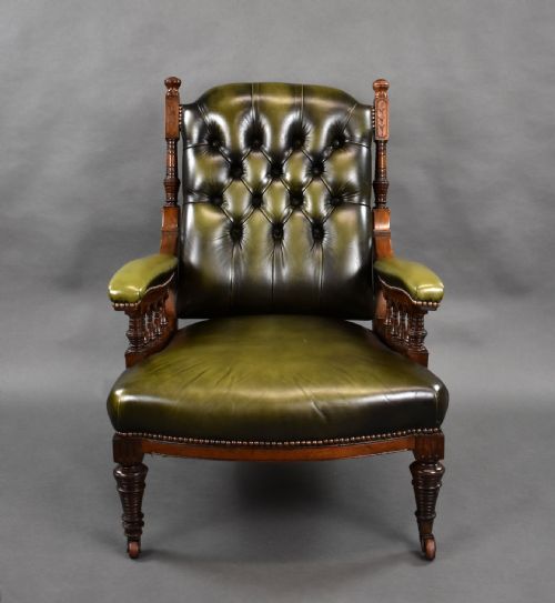 VICTORIAN MAHOGANY LEATHER ARMCHAIR - ADDITIONAL PHOTO 1
