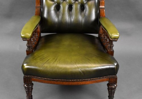 VICTORIAN MAHOGANY LEATHER ARMCHAIR - ADDITIONAL PHOTO 6