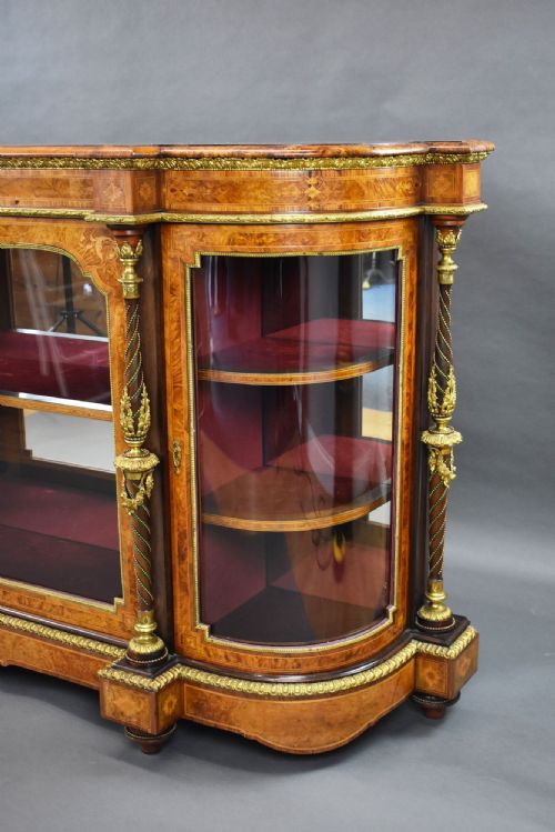 VICTORIAN BURR WALNUT MARQUETRY CREDENZA - ADDITIONAL PHOTO 4
