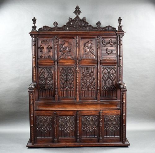 Flemish Oak Carved Settle/bench