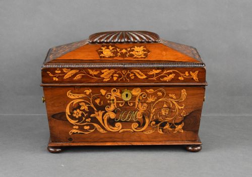 VICTORIAN ROSEWOOD INLAID MARQUETRY TEA CADDY - ADDITIONAL PHOTO 1