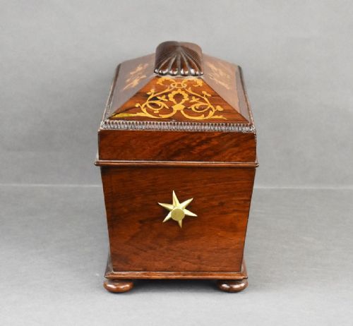 VICTORIAN ROSEWOOD INLAID MARQUETRY TEA CADDY - ADDITIONAL PHOTO 2