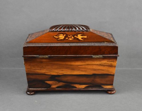 VICTORIAN ROSEWOOD INLAID MARQUETRY TEA CADDY - ADDITIONAL PHOTO 4
