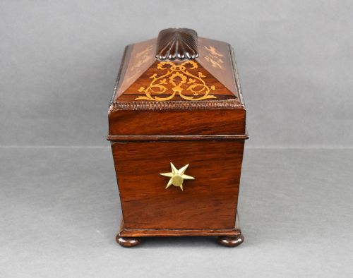VICTORIAN ROSEWOOD INLAID MARQUETRY TEA CADDY - ADDITIONAL PHOTO 5