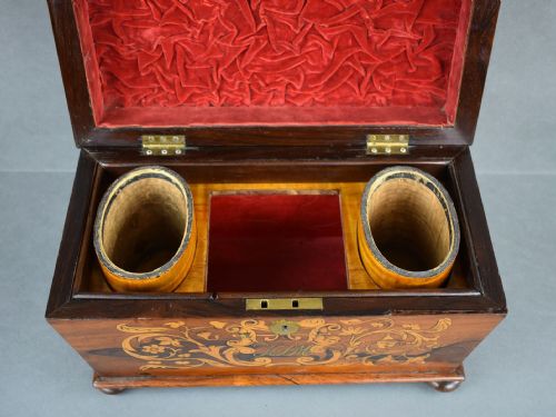 VICTORIAN ROSEWOOD INLAID MARQUETRY TEA CADDY - ADDITIONAL PHOTO 7