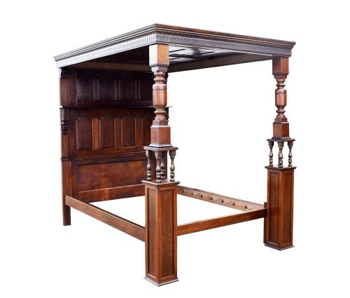 Carved Oak Four Poster Bed
