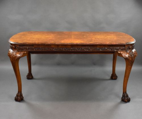 Antique Queen Anne Style Burr Walnut Extending Dining Table
