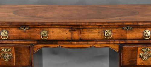 ANTIQUE FIGURED WALNUT PEDESTAL DESK - ADDITIONAL PHOTO 2