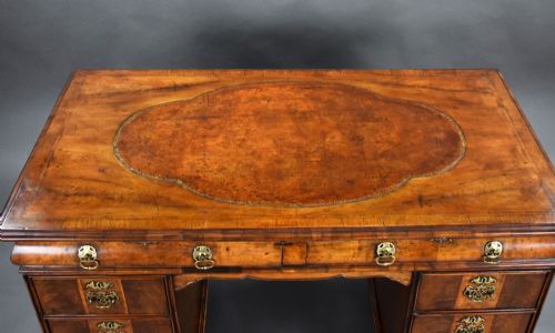 ANTIQUE FIGURED WALNUT PEDESTAL DESK - ADDITIONAL PHOTO 4