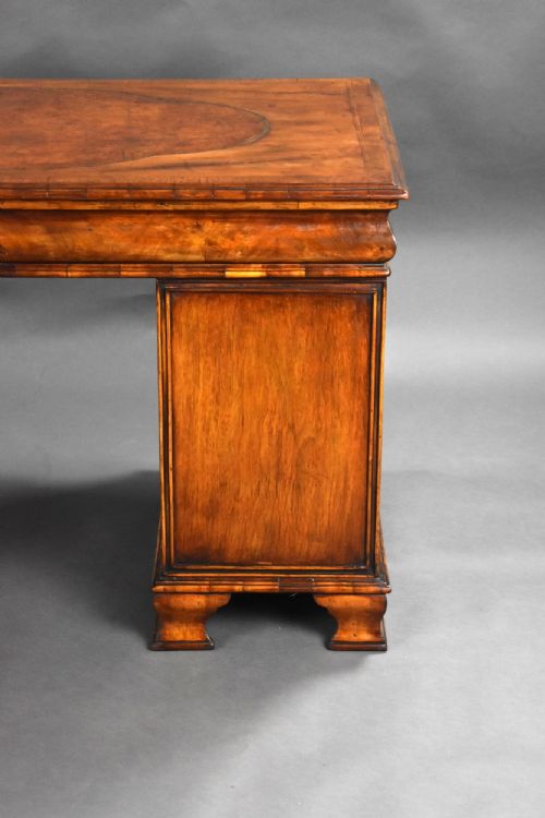 ANTIQUE FIGURED WALNUT PEDESTAL DESK - ADDITIONAL PHOTO 7