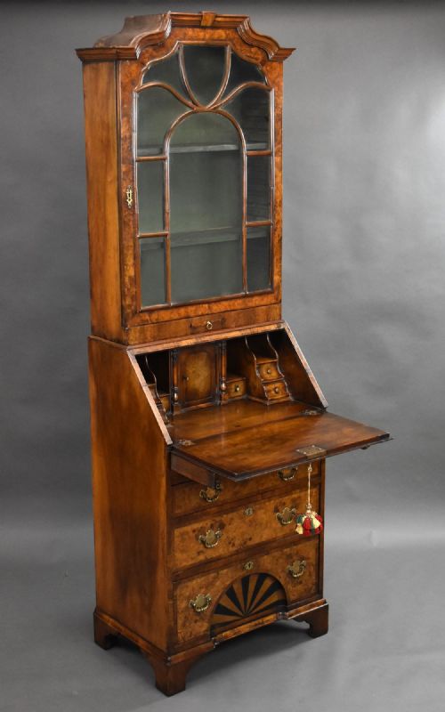 Antique Queen Anne Style Walnut Bureau Bookcase