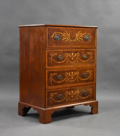 Edwardian Sheraton Revival Inlaid Mahogany Secretaire Chest of Drawers