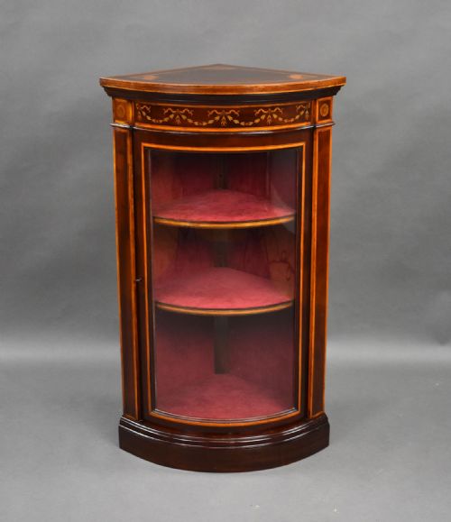 Edwardian Mahogany Inlaid Bow Front Corner Cabinet
