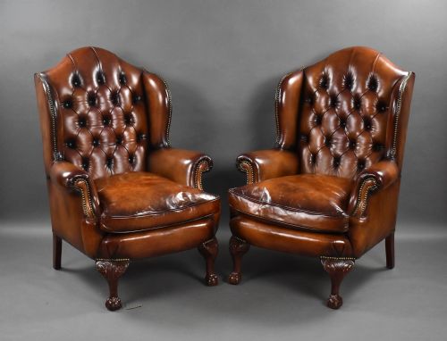 Pair of Leather Wing Chairs