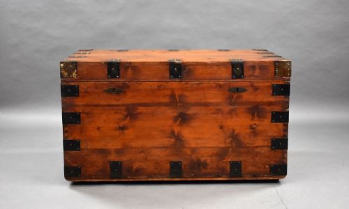 ANTIQUE IRON BOUND PINE TRUNK - ADDITIONAL PHOTO 1