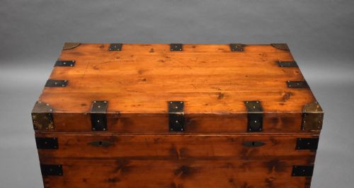 ANTIQUE IRON BOUND PINE TRUNK - ADDITIONAL PHOTO 2