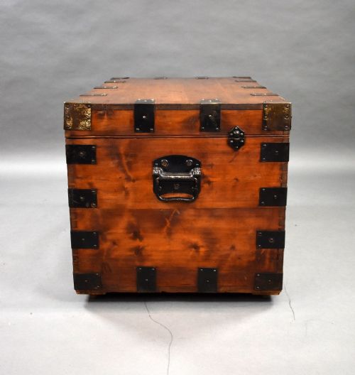 ANTIQUE IRON BOUND PINE TRUNK - ADDITIONAL PHOTO 3