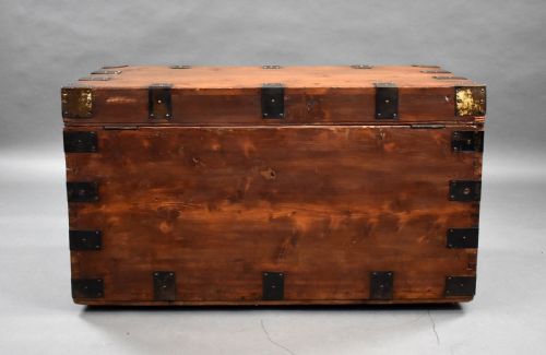 ANTIQUE IRON BOUND PINE TRUNK - ADDITIONAL PHOTO 4