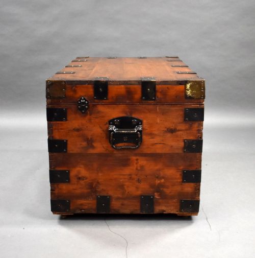 ANTIQUE IRON BOUND PINE TRUNK - ADDITIONAL PHOTO 5