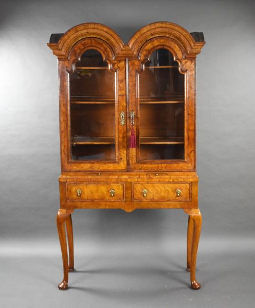 Antique Queen Anne Style Walnut Double Dome Bookcase