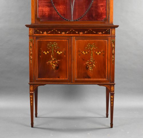 EDWARDIAN MAHOGANY SATINWOOD HAND PAINTED DISPLAY CABINET - ADDITIONAL PHOTO 4