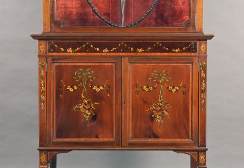 EDWARDIAN MAHOGANY SATINWOOD HAND PAINTED DISPLAY CABINET - ADDITIONAL PHOTO 6