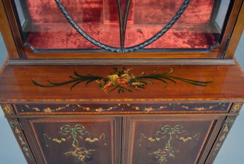 EDWARDIAN MAHOGANY SATINWOOD HAND PAINTED DISPLAY CABINET - ADDITIONAL PHOTO 7
