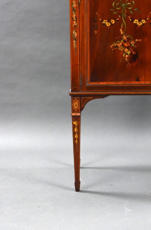 EDWARDIAN MAHOGANY SATINWOOD HAND PAINTED DISPLAY CABINET - ADDITIONAL PHOTO 8
