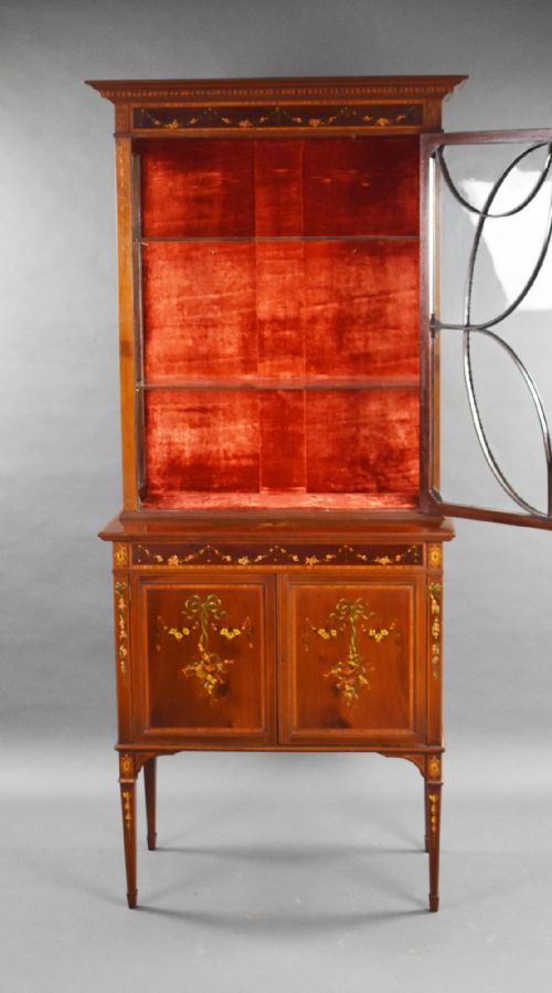 EDWARDIAN MAHOGANY SATINWOOD HAND PAINTED DISPLAY CABINET - ADDITIONAL PHOTO 9