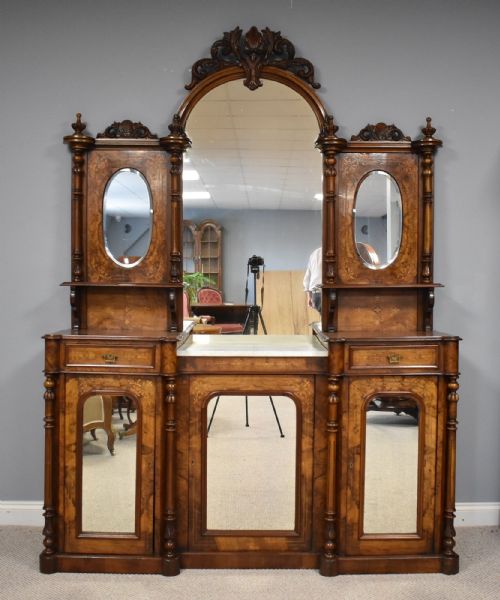 Victorian Walnut Inlaid Mirror Back Sideboard