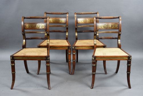 Set of 4 Regency Brass Inlaid Dining Chairs