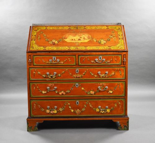 EDWARDIAN HAND PAINTED SATINWOOD BUREAU - ADDITIONAL PHOTO 1