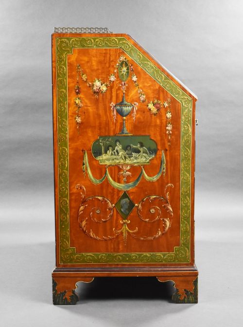 EDWARDIAN HAND PAINTED SATINWOOD BUREAU - ADDITIONAL PHOTO 2