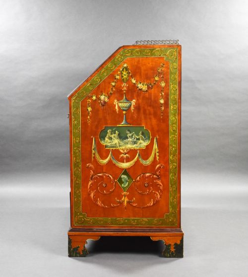 EDWARDIAN HAND PAINTED SATINWOOD BUREAU - ADDITIONAL PHOTO 3
