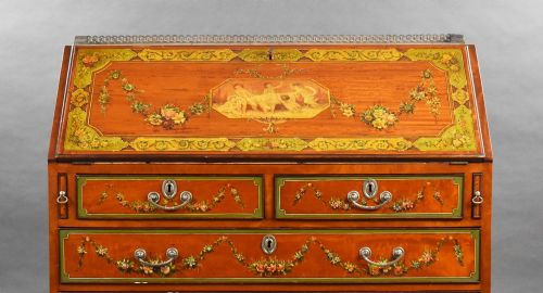 EDWARDIAN HAND PAINTED SATINWOOD BUREAU - ADDITIONAL PHOTO 5