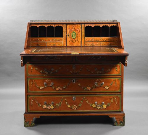 EDWARDIAN HAND PAINTED SATINWOOD BUREAU - ADDITIONAL PHOTO 7