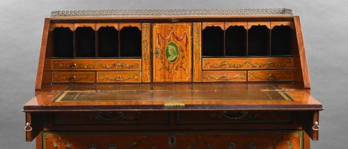 EDWARDIAN HAND PAINTED SATINWOOD BUREAU - ADDITIONAL PHOTO 8
