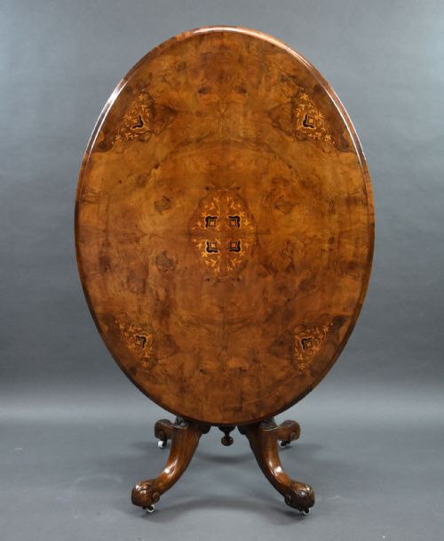 Victorian Burr Walnut Inlaid Oval Loo Table